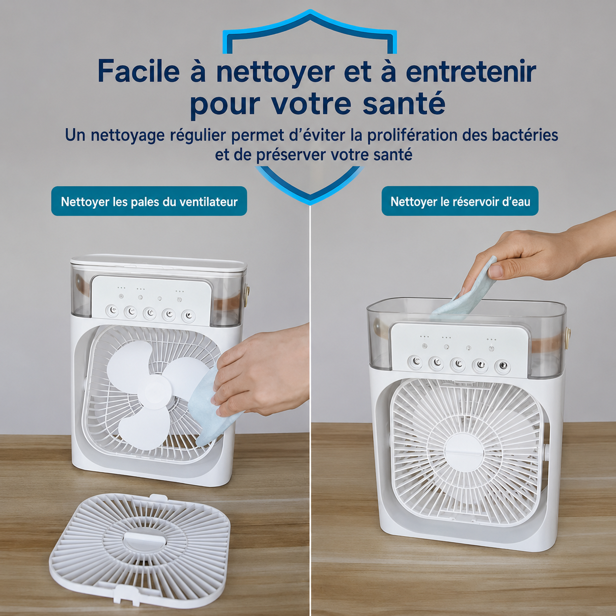 Mini Rafraîchisseur d'Air 3 en 1 – Ventilateur, Brumisateur & Veilleuse LED