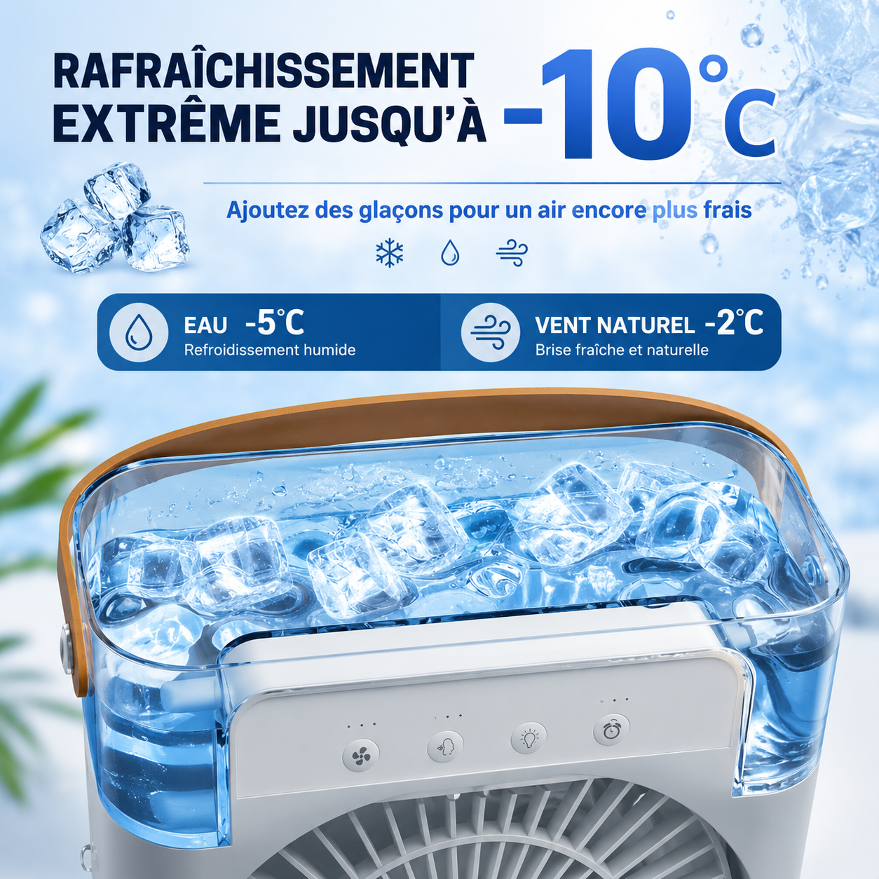 Mini Rafraîchisseur d'Air 3 en 1 – Ventilateur, Brumisateur & Veilleuse LED