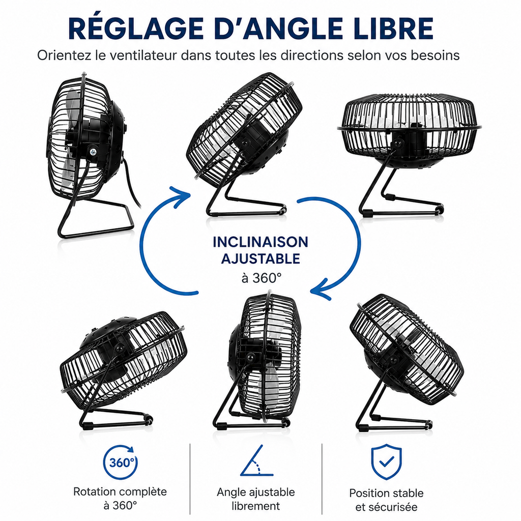 Mini ventilateur USB en métal 14,5 × 15 cm – Compact, puissant et silencieux