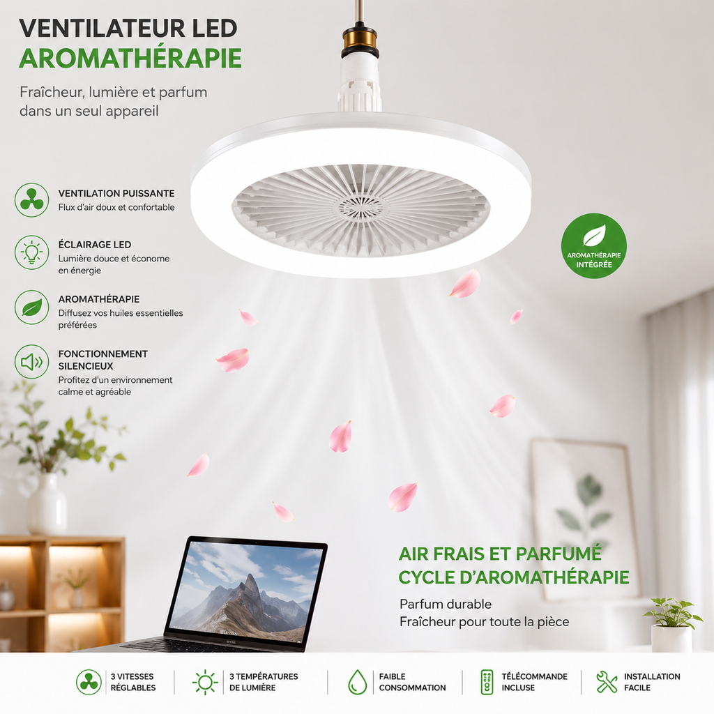 Ventilateur de plafond LED 3 en 1 avec télécommande – Éclairage, ventilation et confort au quotidien