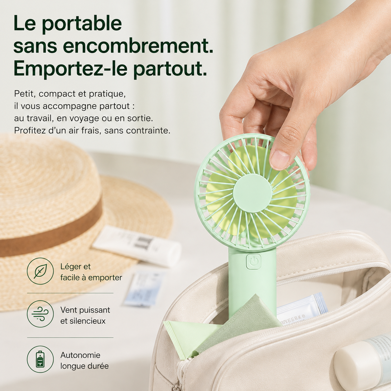 Mini Ventilateur USB Portable Airzio – Silencieux & Support Téléphone