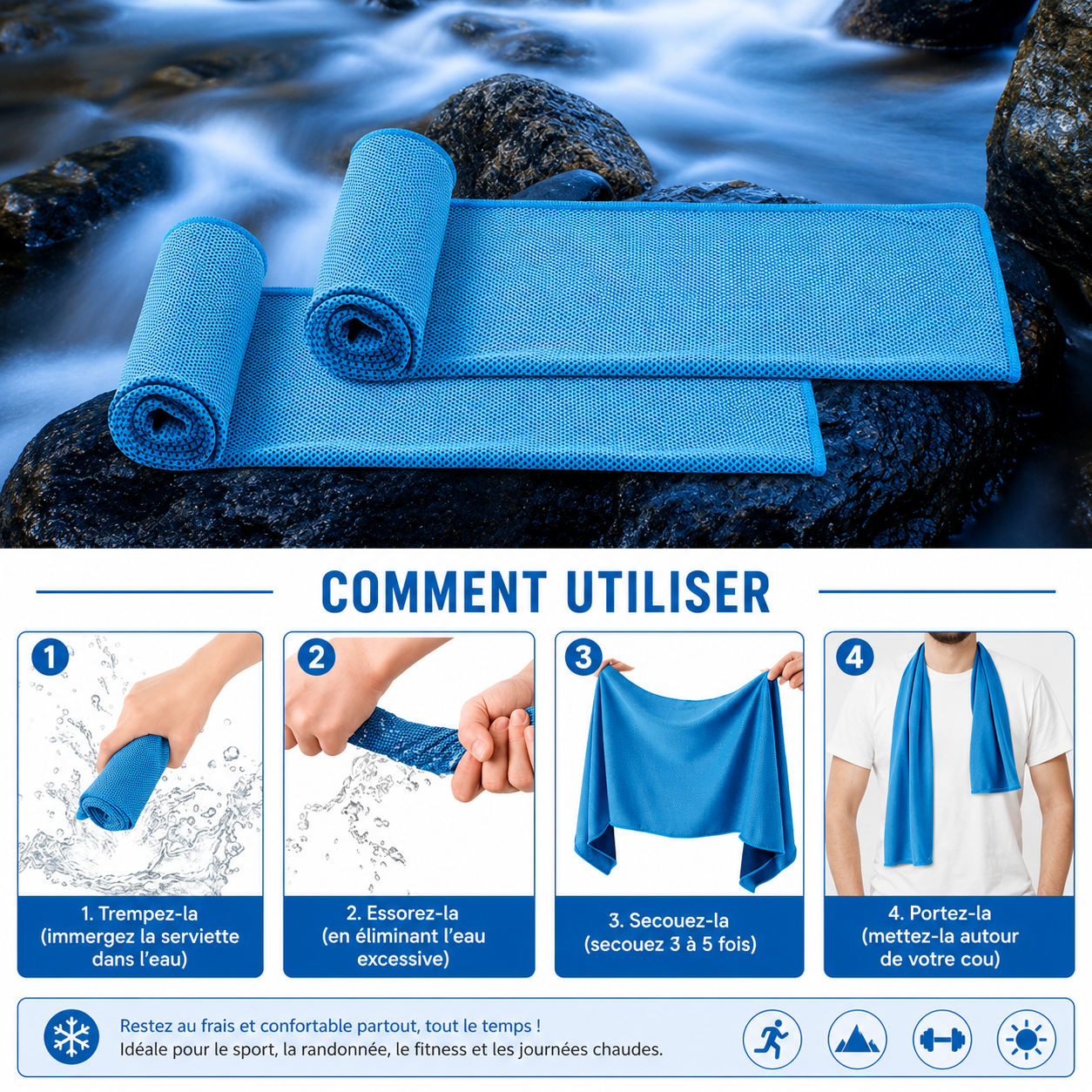 Serviette Rafraîchissante Airzio – Effet Glacé Instantané (avec étui)